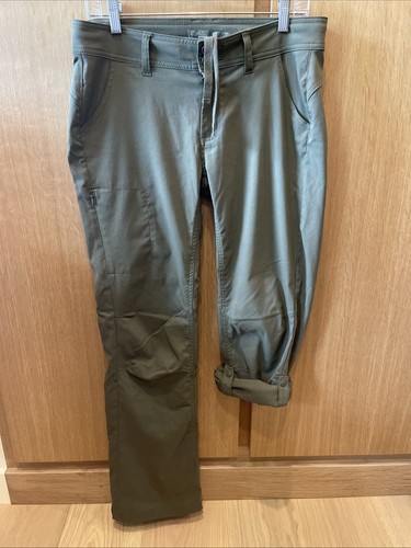 Prana Olive Pants, Size 8, Straight, Leg Roll-Up Snap, Hiking Camping Outdoor