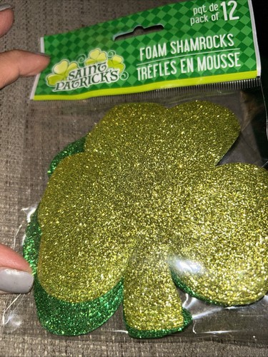 Green Foam Shamrocks Pkg Of 12 NEW
