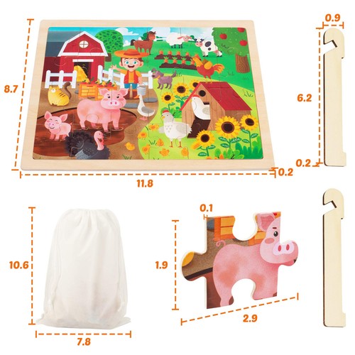 24 Pieces Puzzles for Ages 3-5, Farm Wooden Jigsaw Puzzles with Storage Tray,... - Picture 2 of 7