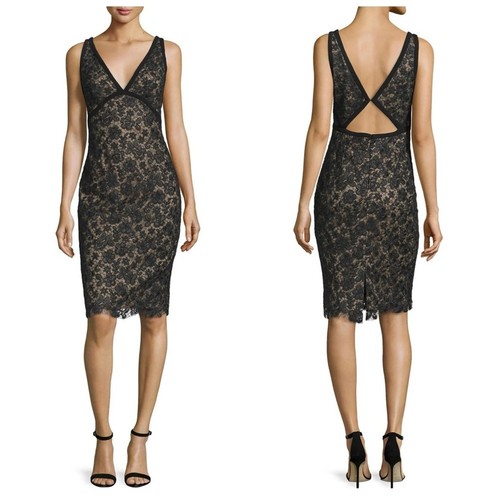 Monique Lhuillier Black Rose Lace Cutout Sleeveless Sheath Dress Formal Sz 6 - Picture 2 of 10