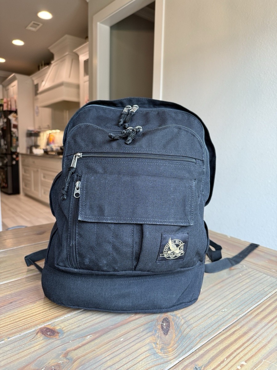 Vintage Eddie Bauer Backpack Black Canvas Multi Pocket 90s