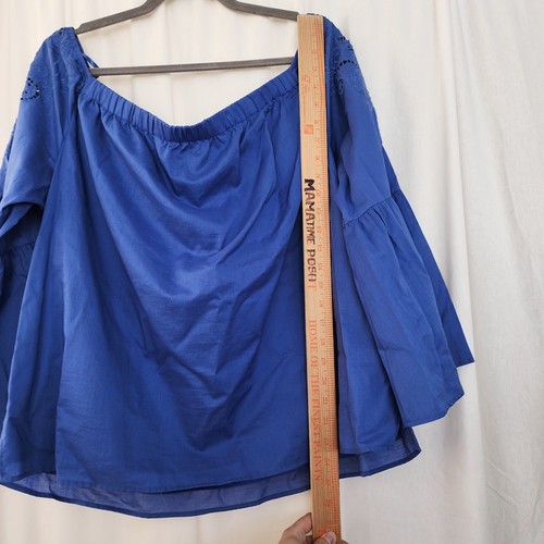 Chico's Top Women's Size 3 US XL Blue Embroidered Eyelet Boho Peasant Cotton NWT - Picture 2 of 12