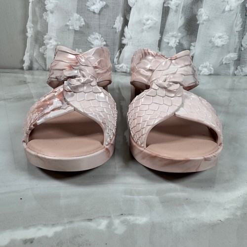 Melissa Baja East Pink Python Rubber Chunky Heel Sandals Criss Cross Marbled 10 - Picture 3 of 9