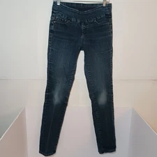 Jag Pull On Slim Straight Leg Jeans Women Sz 4 Dark Blue Stretch Denim 27X31