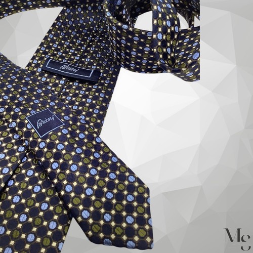BRIONI Navy & Green Geometric Silk Tie Hand Made In Italy 61”- 3.5" EX COND - Picture 6 of 7