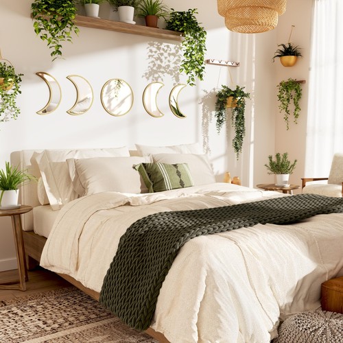 5 Piece Scandinavian Natural Decor Acrylic Wooden Moon Phase Wall Art - Bohem... - Picture 2 of 7