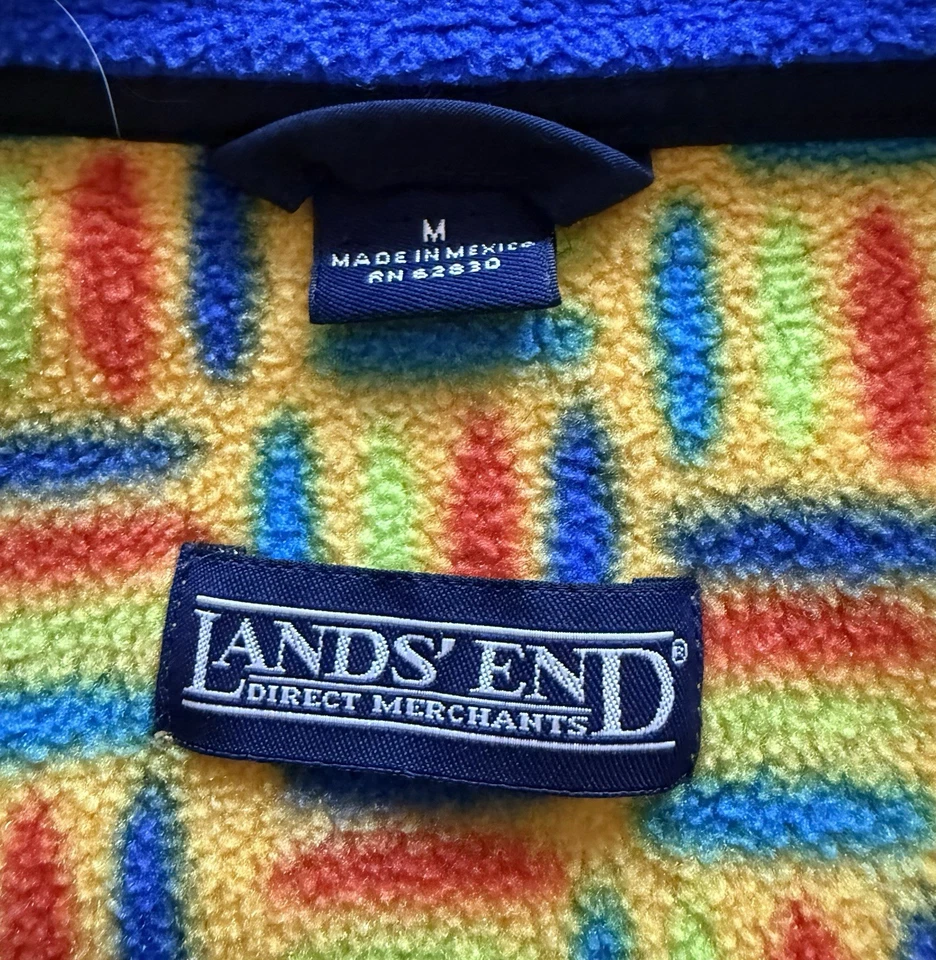 Pullover polar Lands' End para niñas jóvenes mediano 1/4 cremallera amarillo patrón colorido Foto 3 de 4