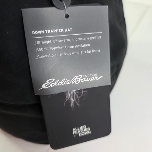 Eddie Bauer Daunen Trapper Mütze schwarz Gr. S/M 650 Fill Power Neu mit Etikett Wintermütze Klappen - Bild 12 von 14