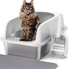 Stainless Steel Cat Litter Box with Lid, 20" L x 14.2" W x 11.8" H, Extra Lar...