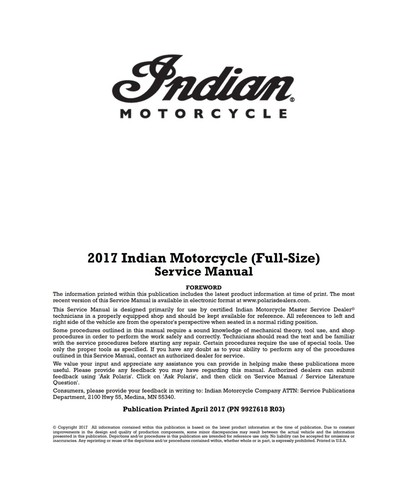 2017 Indian Full Size Touring Motorcycle Repair Workshop Service Manual Binder - Picture 2 of 3