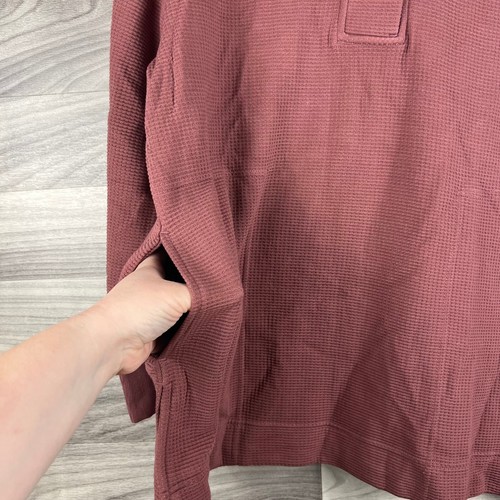Athleta Pullover Thermal Hoodie Womens M Pink Waffle Knit Long Sleeve Stretch - Picture 5 of 14
