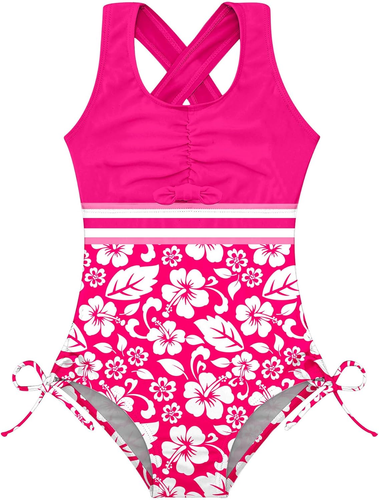 Girls One Piece Swimsuit Cute Striped Bathing Suit Hawaii Swimwear 4-13 Years - Picture 20 of 35