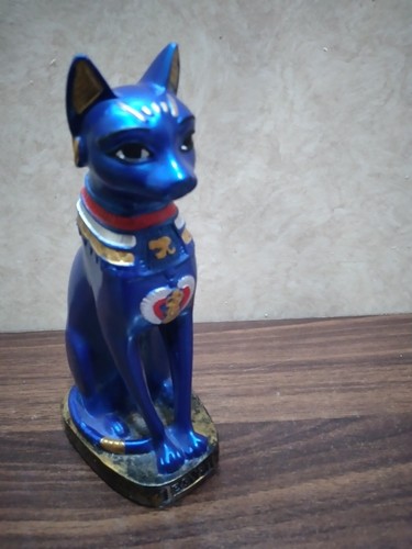 Goddess Bastet Cat Isis ANTIQUE ANCIENT EGYPTIAN Statue Solid Heavy Stone -Blue - Picture 9 of 14