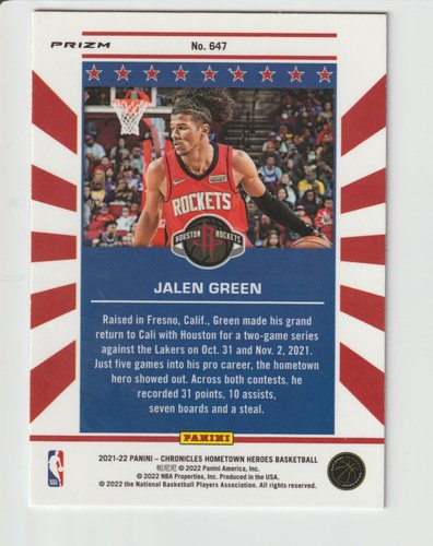 2021-22 Panini Chronicles Hometown Heroes PINK - Jalen Green RC #647 RC - Picture 2 of 2