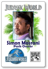 SIMON MASRANI OWNER JURASSIC WORLD NAME BADGE PROP HALLOWEEN COSPLAY PIN BACK