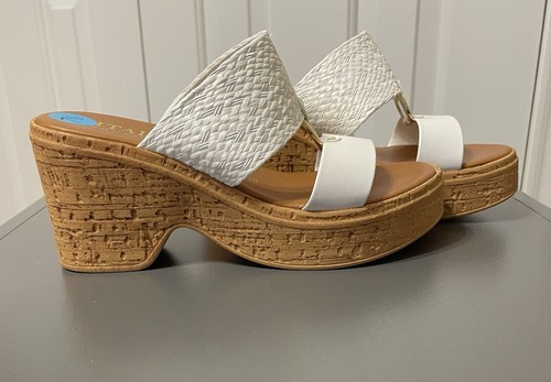 Italian Shoemakers Hasbro High Wedge Slip On Platform Sandals White Size 7.5
