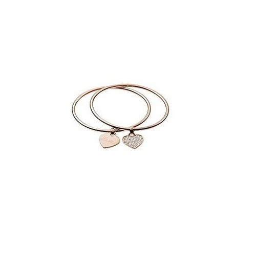 MICHAEL KORS 2 PC SET ROSE GOLD TONE,CRYSTAL HEART CHARM BANGLE BRACELET MKJ3002 - Picture 2 of 3
