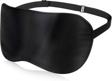 Black Silk Sleep Mask, 100 Natural Mulberry Silk Eye Mask with Adjustable Strap
