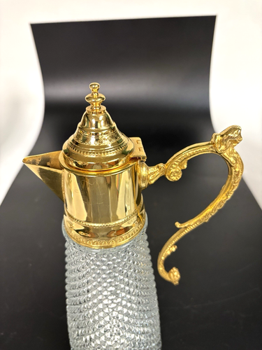 Diamond Point Pattern 11 3/4" Crystal Pitcher with Gold Top & Handle - Picture 6 of 16