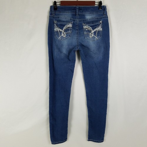 No Boundaries Jeans Juniors 9 Blue Low Rise Skinny Leg Medium Wash Denim 28x27.5 - Picture 2 of 9