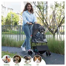 Foldable Pet Stroller, Small Dog Cat Stroller with Storage Basket for Small Pupp