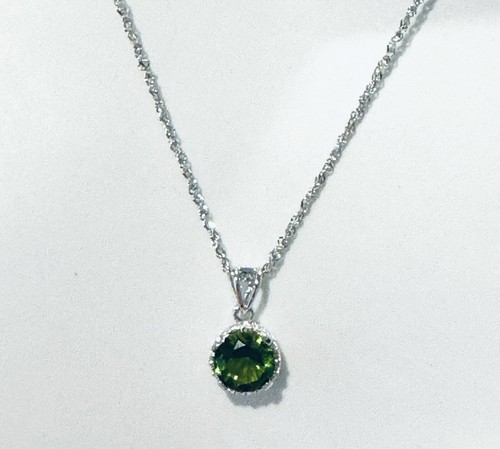 Original 925er Sterlingsilber Halskette mit lebendig grün kubischem Zirkonia Anhänger - Bild 1 von 7