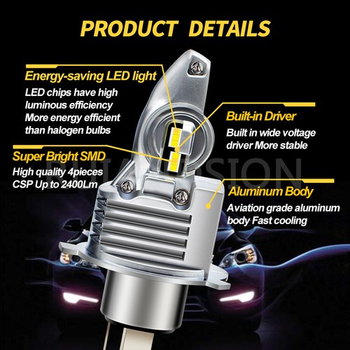 1PC H4 HS1 CSP LED Moto Scooter Faro Lampadina Frontale Lampada Bianco AC/DC 12V - Imagen 2 de 9