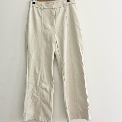 7 For All Mankind Kunstlederhose weites Bein plissiert cremefarben oder knochenfarben Medium - Bild 5 von 9