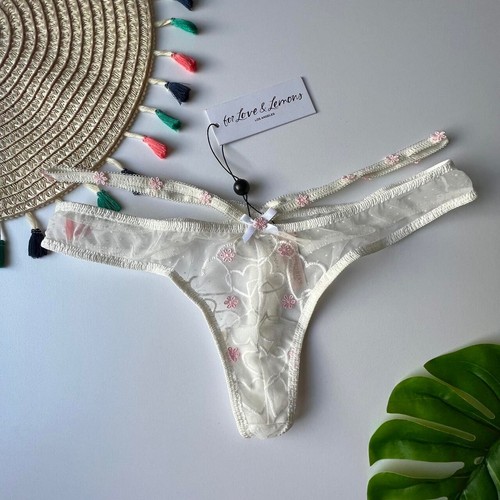For Love And Lemons Love Letter Thong Panty White Large NEW - Picture 5 of 6