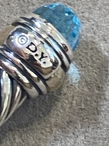 USADO David Yurman Plata Esterlina TOPACIO AZUL Y ORO 14K 5 mm PUÑO PEQUEÑO - Imagen 20 de 20