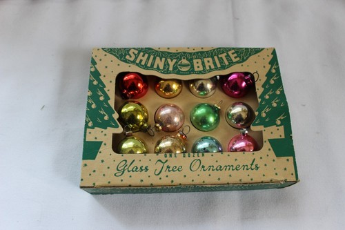 Vtg Shiny Brite feather tree Miniature Glass Christmas Tree Ornaments Box Of 12 - Picture 5 of 7