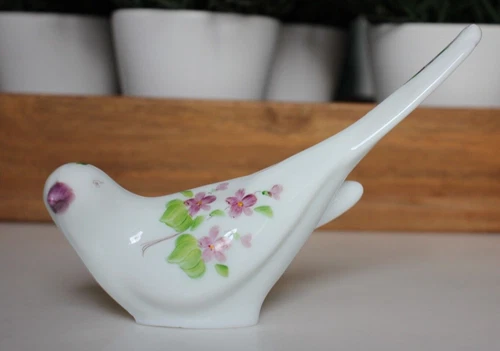 Vintage Fenton Bird of Happiness Long Tail- Violets In The Snow - Artist Signed