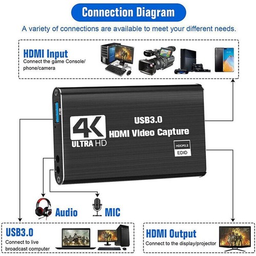 4K Video Capture Card USB 3.0 Audio Video Game Capture Device 1080P HDMI 60fps + - Afbeelding 4 van 7