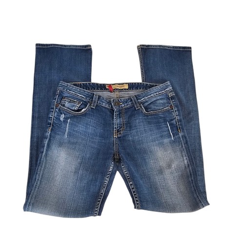 Buckle BKE Madison Jeans Women's 31x33.5 Bootcut Dark Blue Stretch Distressed - Picture 2 of 11