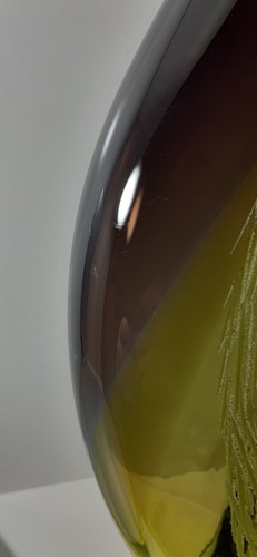 Art Glass Studio Gallery Vase Olive Green Melted Twisted Sommerso Mounted Base - Foto 9 di 24