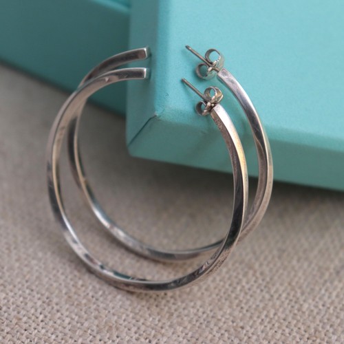 Tiffany Sterling Silver Twist Hoops T & Co Big Hoop Earrings in Box Estate Vtg - Picture 20 of 23