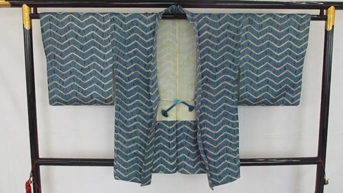 Japanese Vintage Kimono Haori Jacket Silk Blue front string Height 32.67in - Video 1 of 1