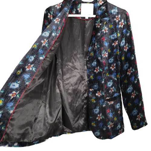 ANTHROPOLOGIE ett:twa Blooming Blazer 2 Navy Blue Floral Velvet Corduroy Jacket - Picture 11 of 13
