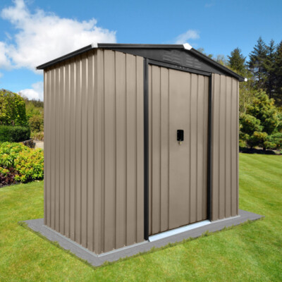 6x4 FT Outdoor Metal Storage Shed w/Sturdy Frame & Sliding Door Brown Tool House