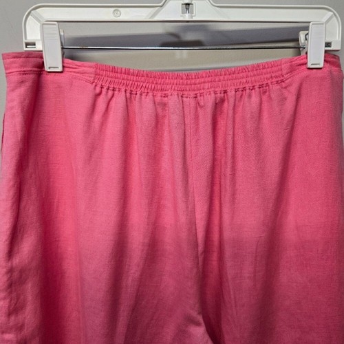 Vintage 90s Onque Casuals Capri Pants Large Pink Linen Blend Summer Tropical Fun - Picture 5 of 7