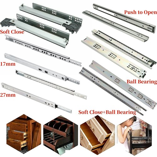 Drawer Runners Ball Bearing Kitchen Rails Slides Rail Replacement 17mm 27mm 45mm - Picture 4 of 28