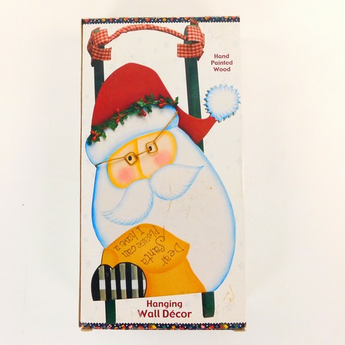 Santa Sled Hanging Wall Decor Hand Painted Wood 12" x 6" Box - Picture 2 of 7