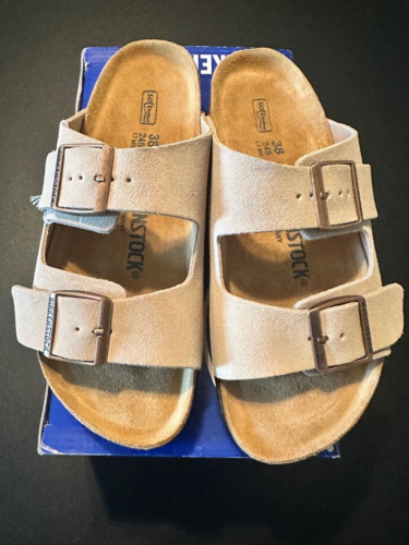 Birkenstock Arizona Taupe Soft Footbed Suede Sandals Size 38 ( W 7 M 5.5)