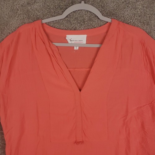 Two by Vince Camuto Short Sleeve Coral Blouse Sz S Womens Tunic Ribbed Back - Picture 3 of 7