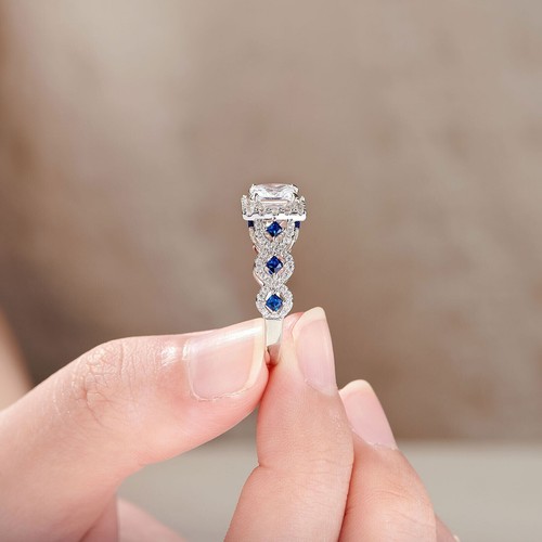 2.60CT Lab Created Sapphire Promise Ring for Women Gifts 14K White Gold Plated - Picture 2 of 5