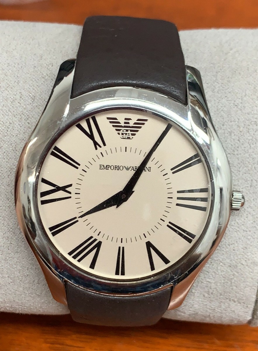Emporio Armani AR2041 Beige Dial Brown Leather Strap Men's