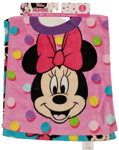 Disney Junior Minnie Mouse Toddler Pullover 2 Pack Cotton Bibs Pink Blue Soft