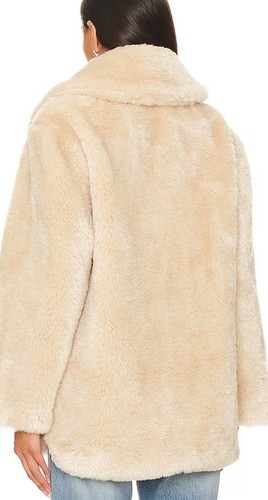 NWT $198 Free People Sz L Pretty Perfect Faux Fur Coat Snap Tea Tan Oversized - Picture 2 of 15