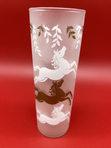 Vintage Libbey CALVACADE 7" Cooler Tumbler Horses Gold White Frosted MCM 1953 - Picture 1 of 6