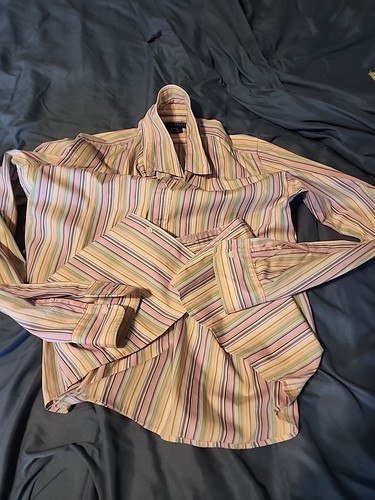 Usada en Excelente Condición Camisa Lauren Ralph Lauren Mujer 12 M Rosa Verde Amarillo Botón Rayas De Colección - Imagen 8 de 11